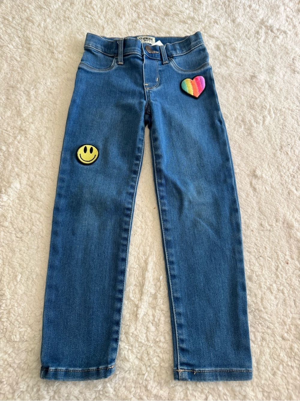 OshKosh B'gosh Blue Denim Jeans with Rainbow Heart & Yellow Smile Patches